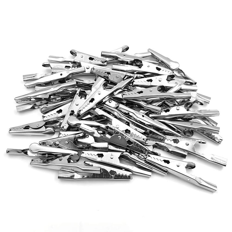[Australia - AusPower] - Coideal 100 Pcs Metal Alligator Clips 2 Inch, 51mm Electrical Steel Crocodile Clips Spring Clamps Silver Tone Nickel Plated 