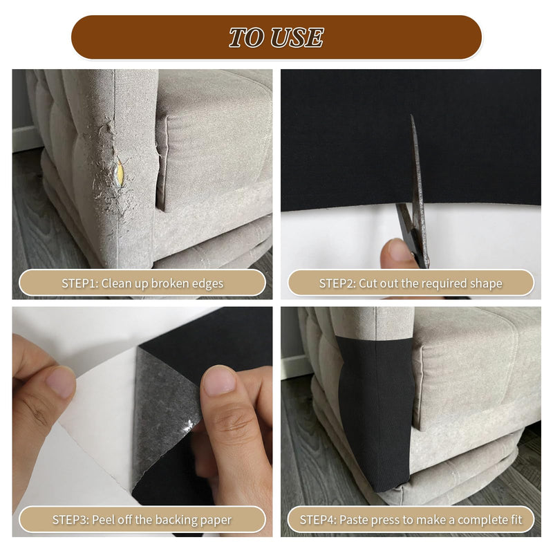 BSZHTECH Linen Repair Tape Self-Adhesive Fabric Repair Patch for Repairing Couch Sofas Headboards Chairs Pillows Curtains Couches Black 3.9x79 Inch 3.9X79IN
