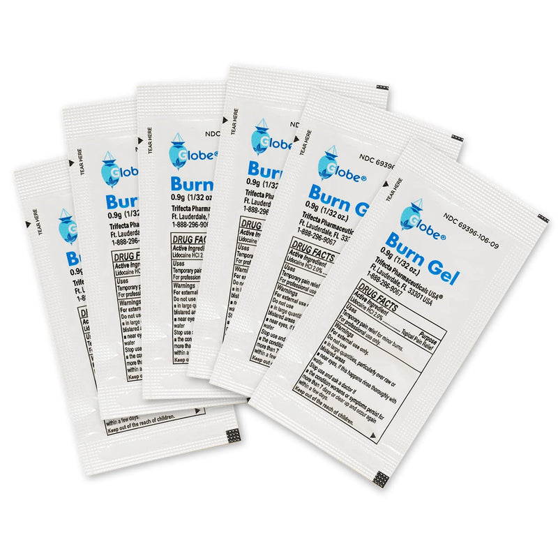 [Australia - AusPower] - Globe First Aid Burn Gel with Aloe 0.9g Packets, (Box of 144) Advanced First Aid Gel for Temporary Relief of Minor Burns, Cuts, and Scrapes 
