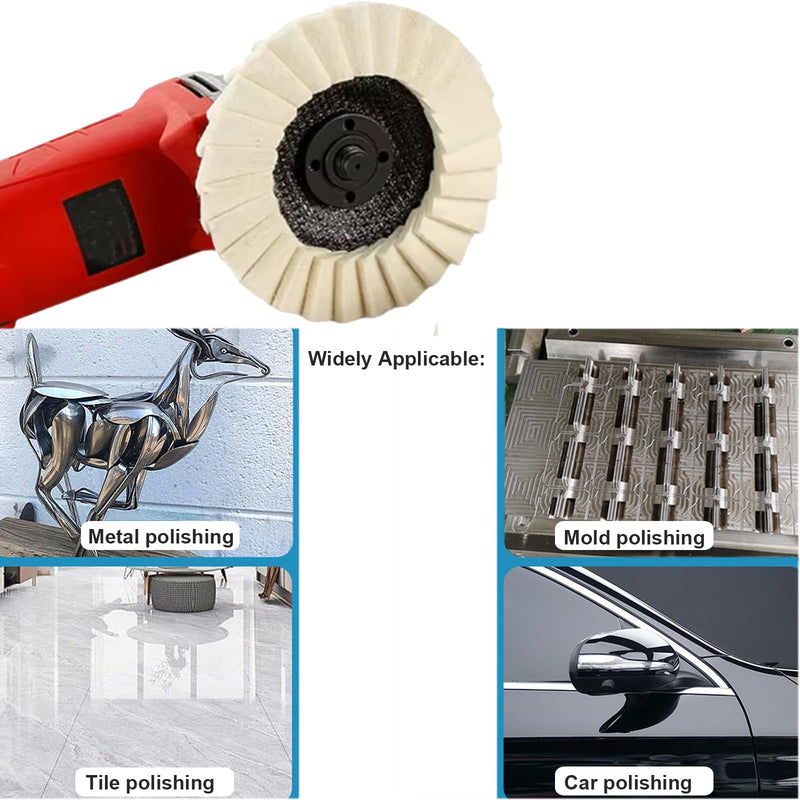 5 Pcs Wool Felt Flap Polishing Discs, Corrugated Buffing Wheel Pad for Angle Grinder Stainless Steel, Aluminum Metal Surface Finishing Restoration Kit