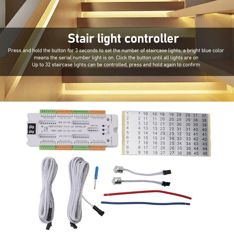 [Australia - AusPower] - 32 Channel Motion Sensor LED Stair Light Controller, Intelligent Automatic Cascaded Stair Ladder, Step Light Controller for Stair Light 