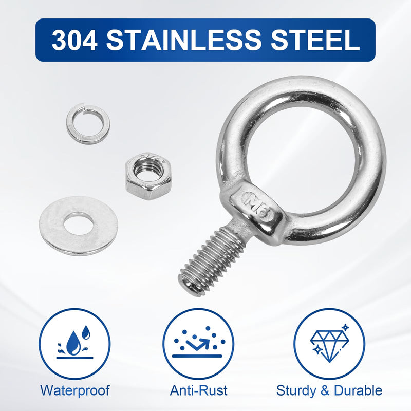 24 Pack M6 Stainless Steel Eye Bolts with Nuts Washers, 0.55"（14mm） Thread Length - Eyebolts for DIY, Furniture, Swing, and Outdoor Use (24, M6 x 14mm) 24