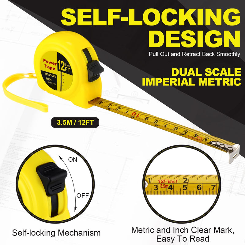 Xuhal 24 Pcs 12 ft Mini Tape Measure Retractable Bulk Small Measuring Tape Pocket Size Measurement Tool for Operation Christmas Items Party Favor Gift Stuffer for Men
