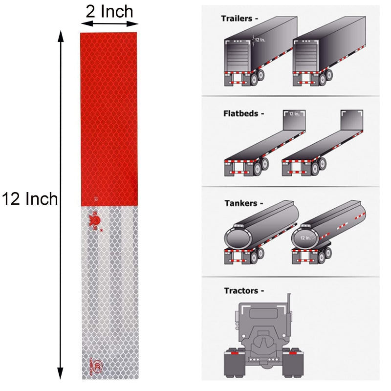 [Australia - AusPower] - Reflective Tape, 2" × 12" × 20 Pack Red/White Self-Adhesive Outdoor Waterproof Safety Caution Warning Reflective Tape Trailer Reflector for Cars, Trucks, Trailers, Boats, Road Signs 
