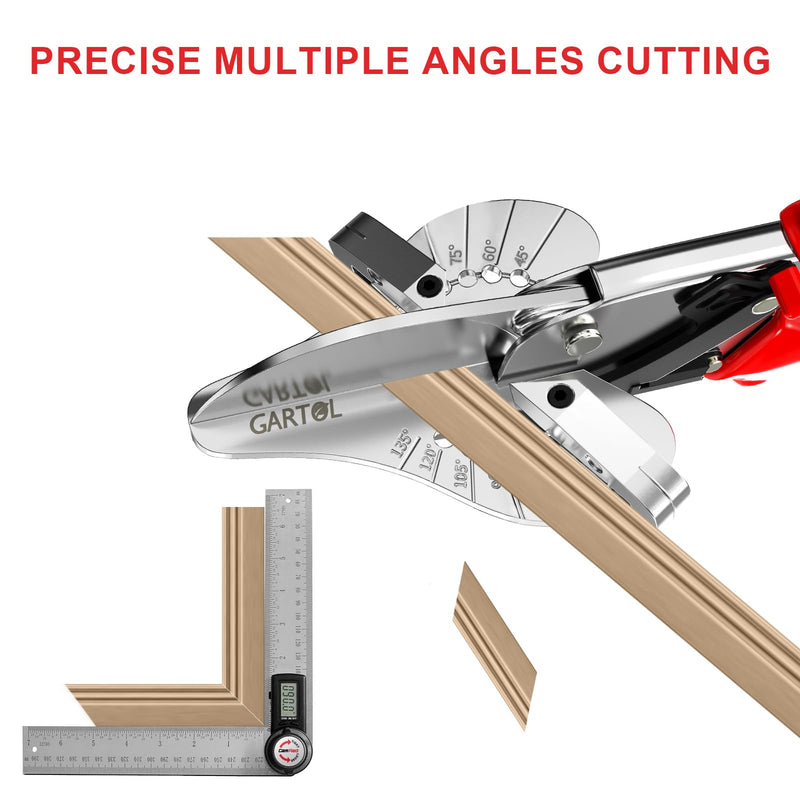 [Australia - AusPower] - GARTOL Ratchet Miter Shears for Angular Cutting Molding Crafting, Shoe Molding & Quarter Round Cutting Tool Miter Cutter, Adjust at 45-135 Degree Multi-Angle Cutter Hand Tool for Soft Wood, PVC, MDF 