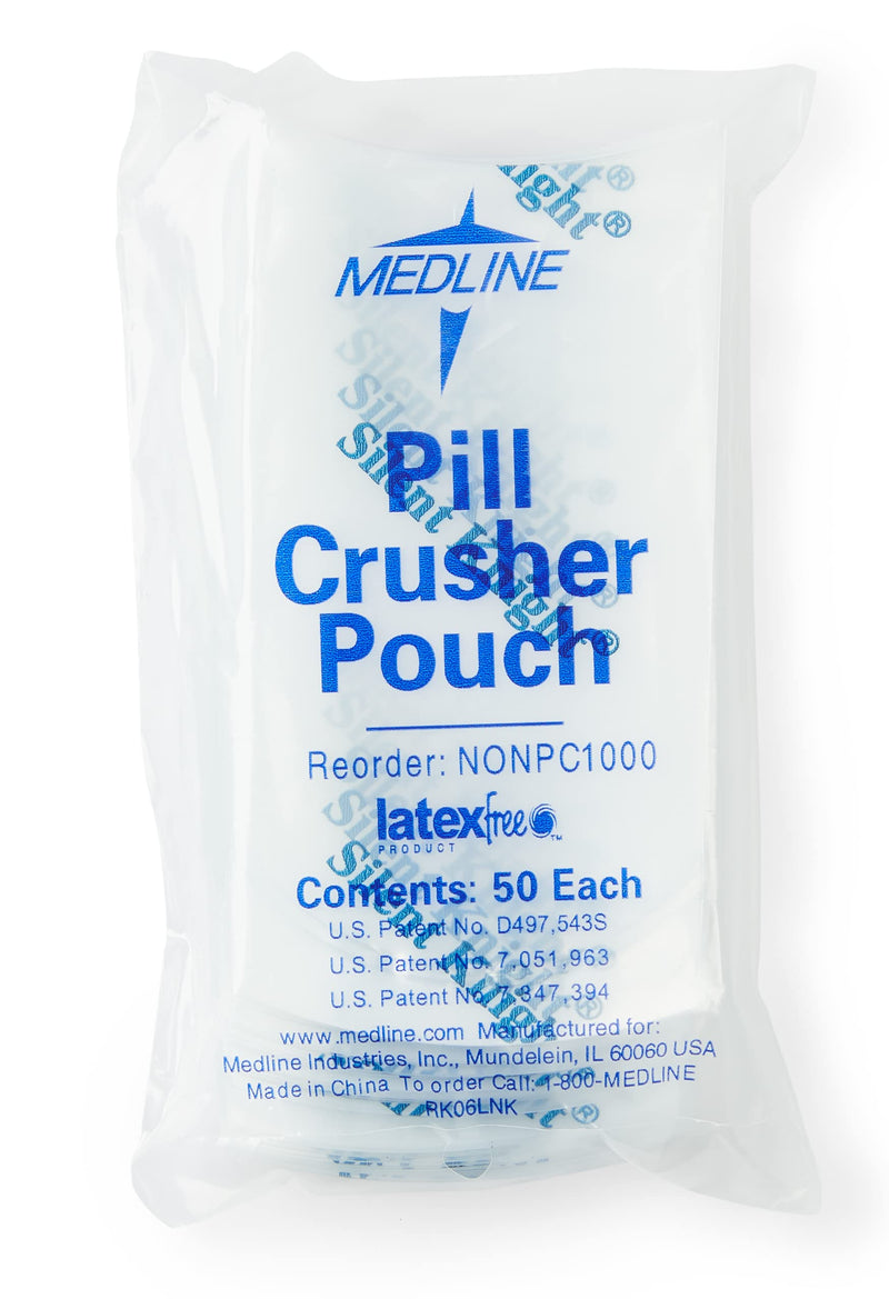 Medline Silent Knight Pill Crusher Medication Pouches, Easy to Use, Pack of 50