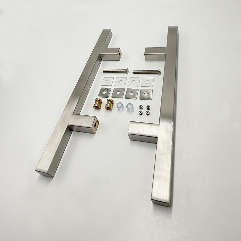 12in H Shape Tube Pull Back-to-Back Handle, 304 Stainless Steel Replacement Hardware, Square Ladder Handle for Sliding Frameless Shower Door Panel (Brushed Nickel, 12" / Hole Spacing 6") 12"H / Hole Spacing 6" Brushed Nickel