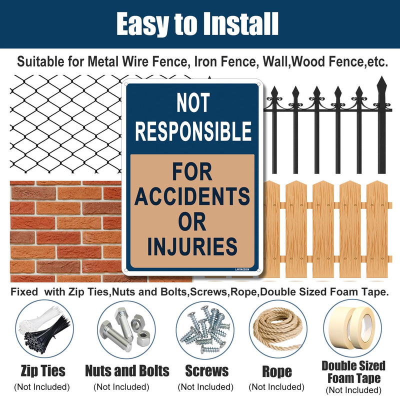 2 Pack Not Responsible for Accidents or Injuries Sign,Enter at Your Own Risk Warning Signs,10 x 7 inches Caution Safety Danger Signs,Rust Free Aluminum Sign,Weather Resistant,Outdoors Use