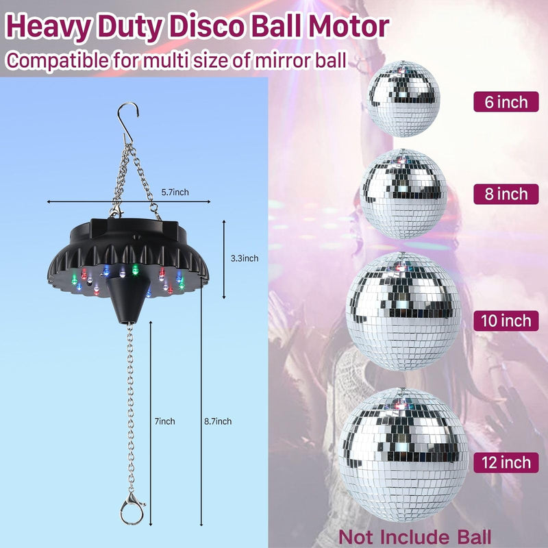 [Australia - AusPower] - Disco Ball Motor Rotating with Light: Rechargeable Disco Ball Spinner with Remote Adjustable Speed - 18 RGBW LED Light for Wedding Party Decor 