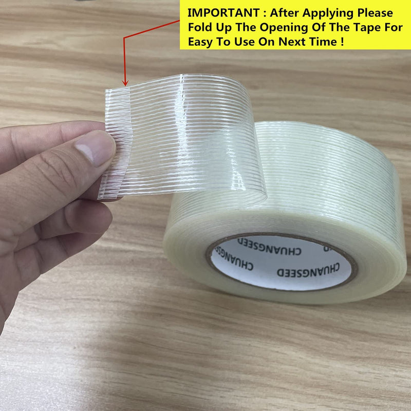 CHUANGSEED 2-Pack Mono Filament Strapping Tape 6.2mil x 2Inch x 30yds Commodity Grade Heavy Duty Transparent Reinforced Fiberglass Tape Mono 2"x 30y 2-Pack