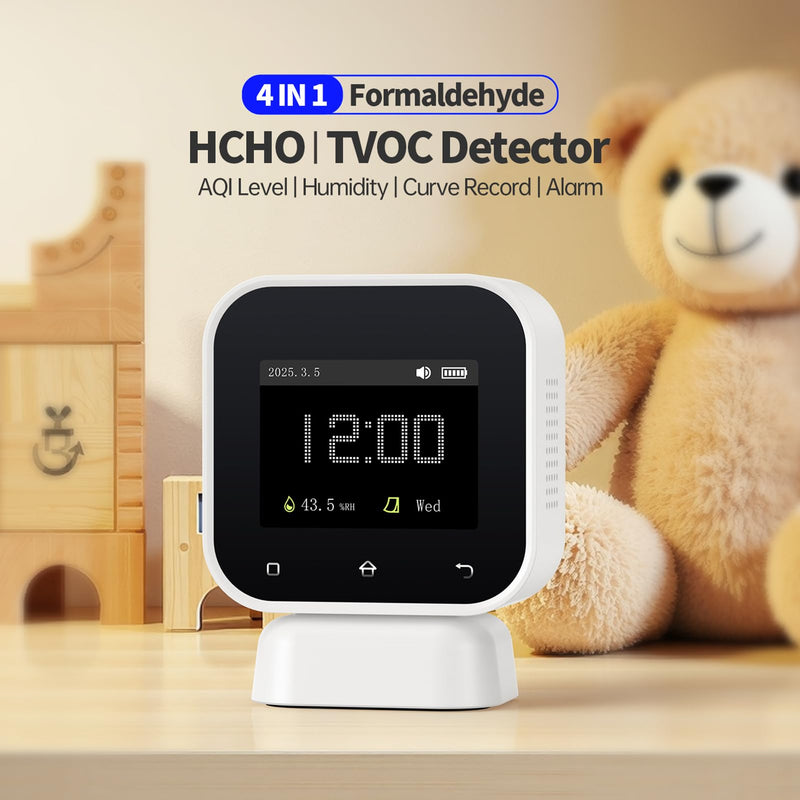 [Australia - AusPower] - 5-in-1 air quality meter, formaldehyde meter, simultaneously measures HCHO TVOC concentration humidity hazard assessment, 2.4 inch touch screen, colour display, automatic warning. 