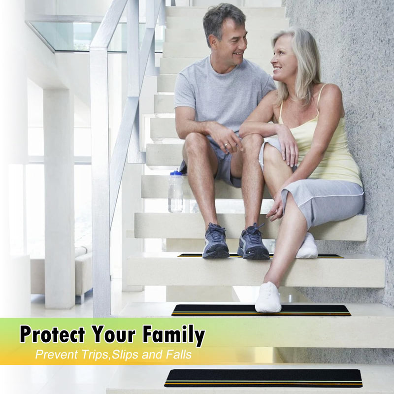 S&X 10-Pack Outdoor Stair Treads Non-Slip with Reflective & Glow-in-The-Dark Strips Pre-Cut 6" x 24" Heavy Duty Anti Slip Tape High Traction Waterproof – Perfect for Stairs, Ramps, Decks, Boats