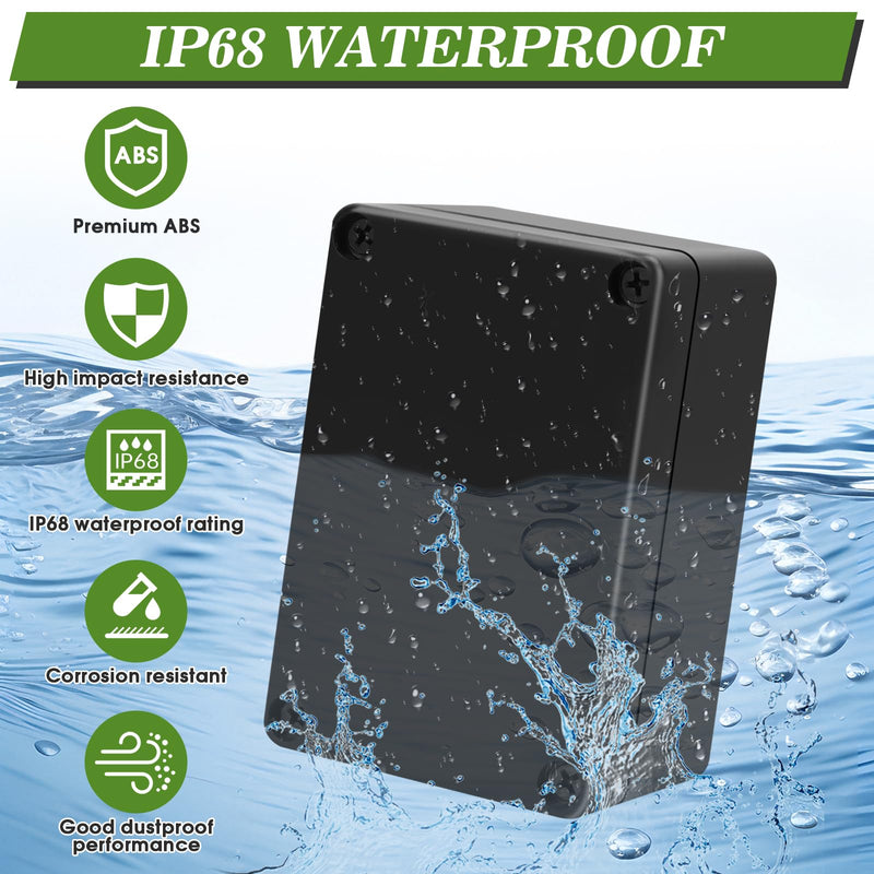 IP65 Junction Box Waterproof Junction Box Surface-Mounted Junction Box Universal Housing Electronics with 8 Cable Glands and Screwdriver Pack of 2 Black - B-100 x 68 x 50 mm