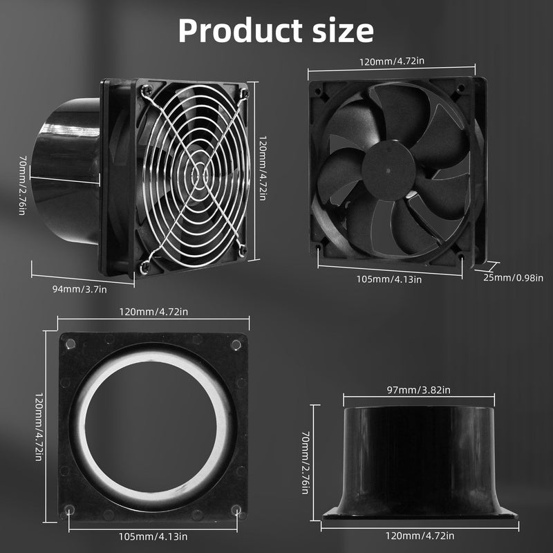 120mm 12V Axial Exhaust Duct Fan with 4" Flange Adapter Variable Speed Controller Moisture-Proof for 3D Printer Enclosure Laser Engraver Soldering Fume Extractor Grow Tents & Workshop Ventilation 4inch, 1 Flange