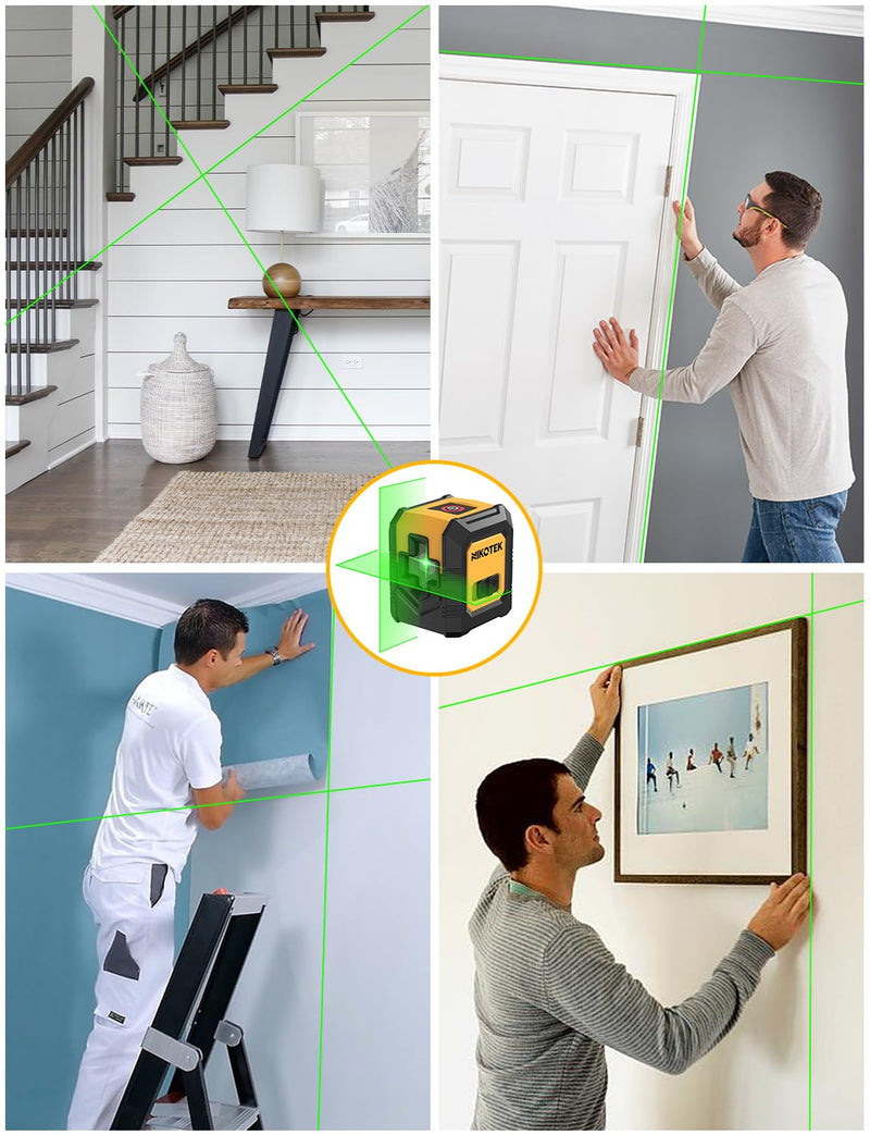 [Australia - AusPower] - Laser Level Self-Leveling Green Beam Horizontal and Vertical Cross-Line Laser for Home Decoration Carrying Pouch, Battery Included 