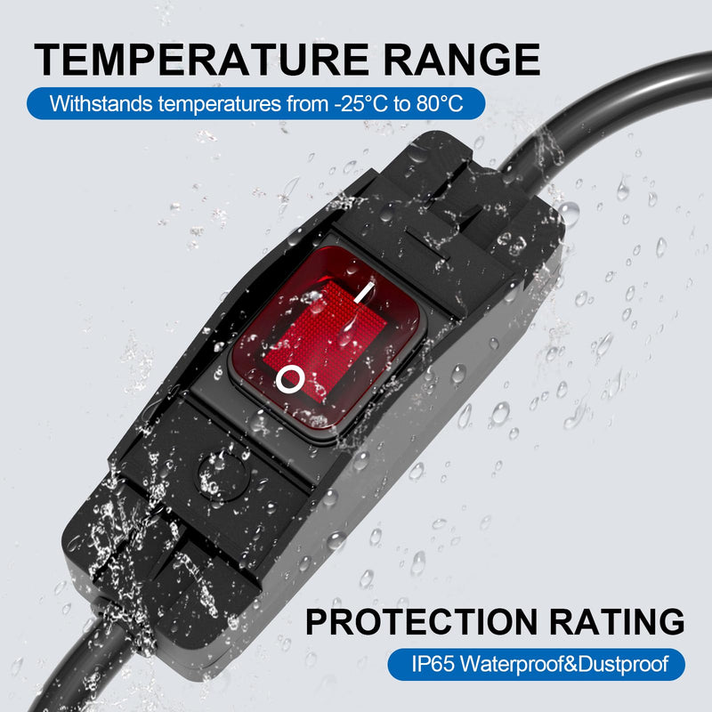 10FT Extension Cord with Switch, Outdoor Waterproof On Off Switch Near Receptacle, 14AWG 3-Prong Grounded SJTW Power Cord, Heavy Duty 15A 125V for Lights and Equipment 10FT