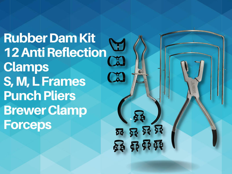 [Australia - AusPower] - Rubber Dam Kit with 12 Anti-Reflection Clamps Punch Plier, Endodontic Supplies, and Dental Isolation Tools Artman Instruments 