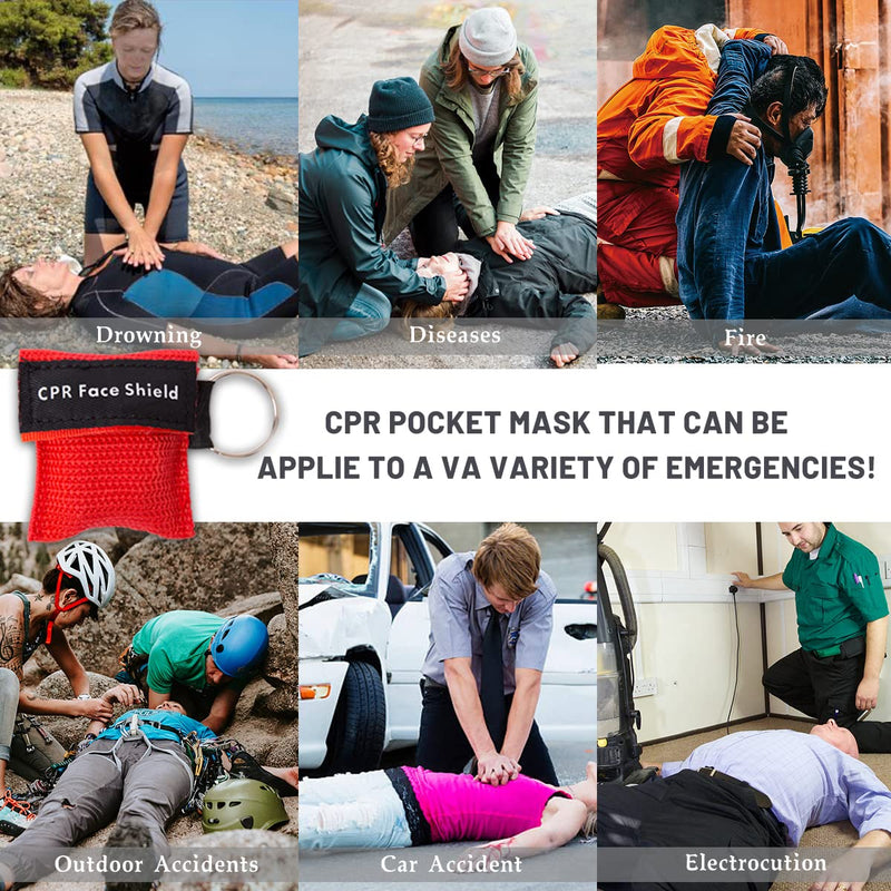 [Australia - AusPower] - 50 Packs CPR Pocket Mask Keychain, CPR Face Shield with One Way Valve Breathing Barrier for First Aid or ADE Training 1 Count (Pack of 50) 