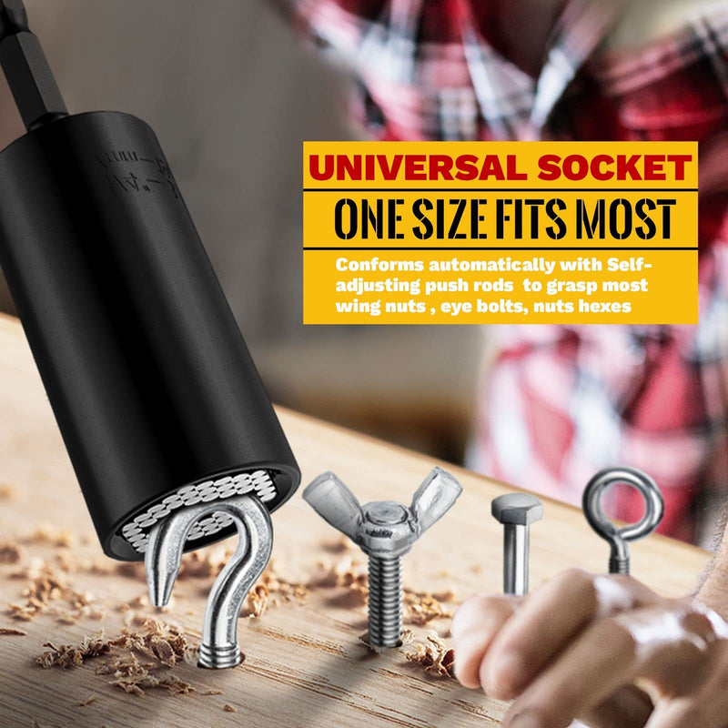 [Australia - AusPower] - Universal Socket Tool, Super Socket Unscrew Any Bolt, Adjustable Socket Drill with Adapter, Fathers Day Dad Gifts from Daughter Wife Son, Gifts for Him, Men, Kids, Boyfriends, 2 PCS, Black 2 Set 