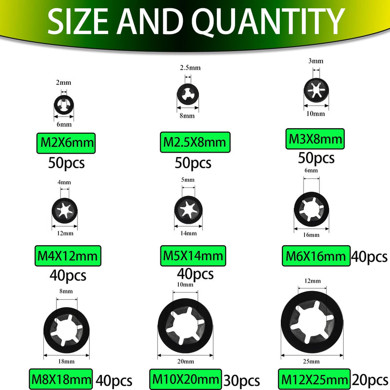 [Australia - AusPower] - Internal Tooth Star Lock Washers,Hincell 360 Pieces 9 Sizes Push Nuts Assortment,Quick Speed Locking Washers, Push Nuts, Speed Clips Retaining Clips Fasteners Assortment Kit 