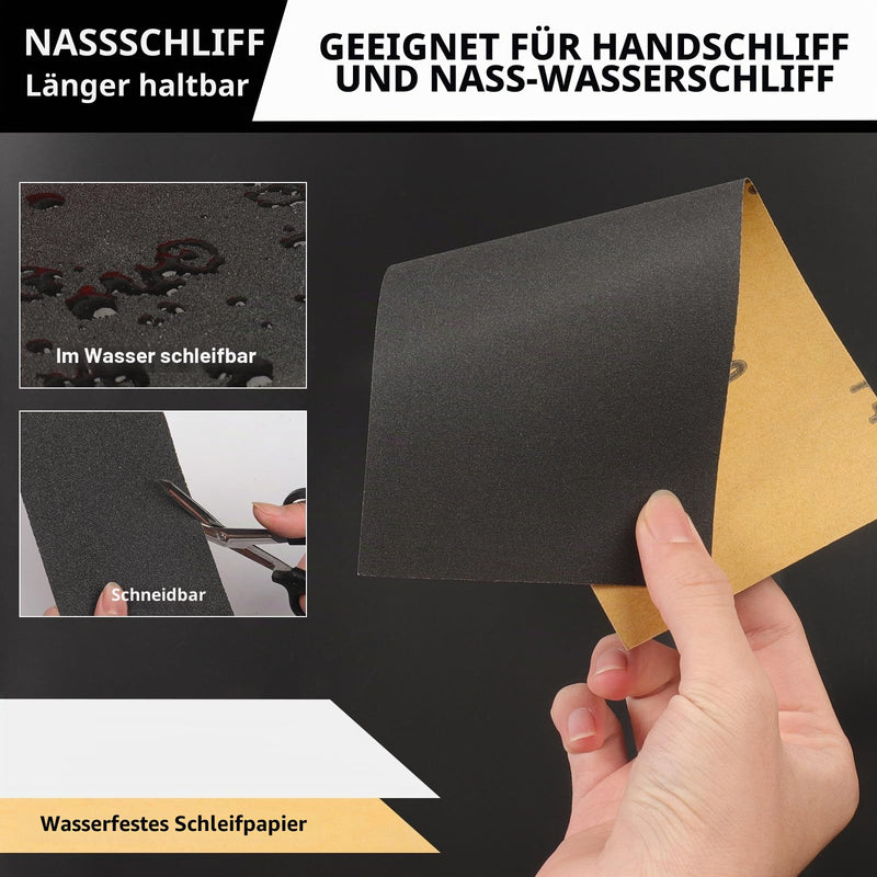 Sandpaper Set 23 x 9 cm Sandpaper 120 to 3000 Grit | Pack of 20 wet and dry fine sanding paper for wood, metal, car, paint, stone, glass and furniture 20 piece grain set