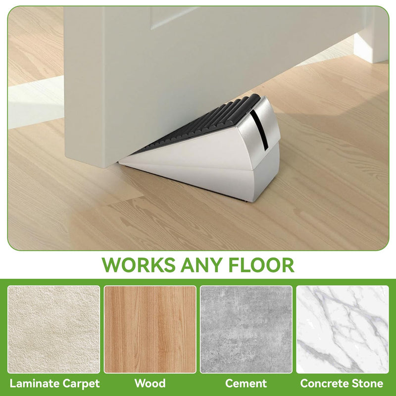 [Australia - AusPower] - Adjustable Heavy Duty Door Stopper, Spring Loaded with Holder, Tall up to 3 in Strongest Stainless Steel Doorstop for Bottom of Any Heavy Door Silver 