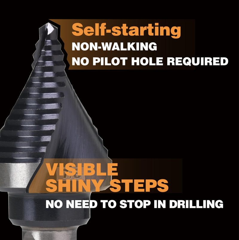 M35 HSS 7/8 Inch Step Drill Bit, Single Size Unibit with Double Spiral Flutes for Drilling Small Holes on Stainless Steel, Metal, Wood, Plastic 1 Single Size 7/8" (2 Flutes)