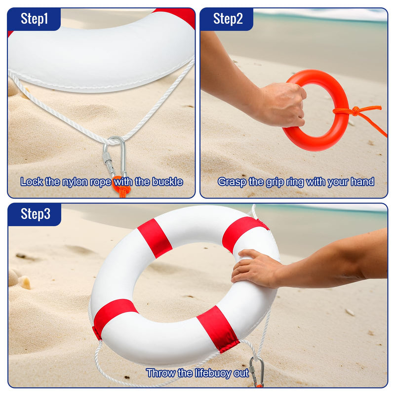 Pool Life Ring Buoy Life Preserver Ring with Lifesaving Rope Reflective Tape Yard Wall Decoration 10.6"/19.68" Orange