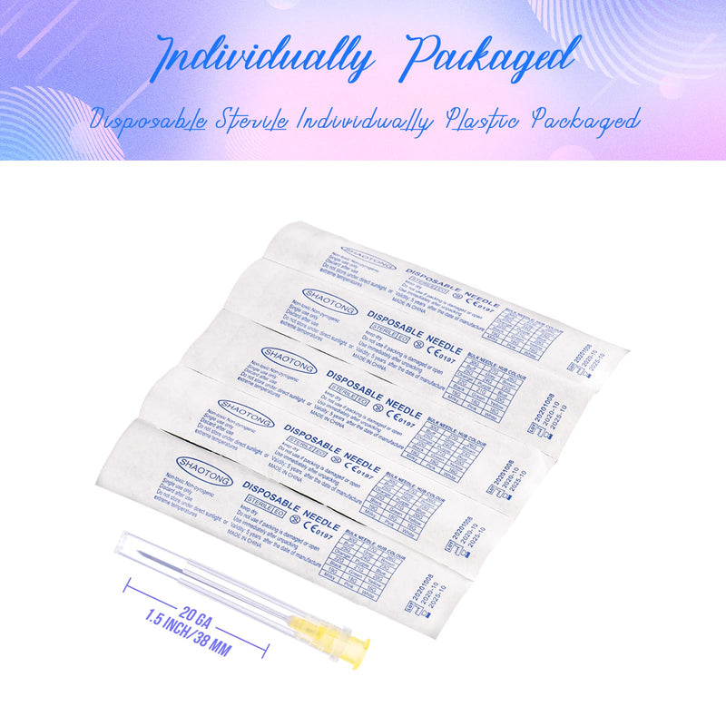 [Australia - AusPower] - SHAOTONG 20 Gauge 1.5 Inch Luer Lock Accessories Disposable Lab Supplies, Pack of 100 20 Ga 1.5inch 38mm 