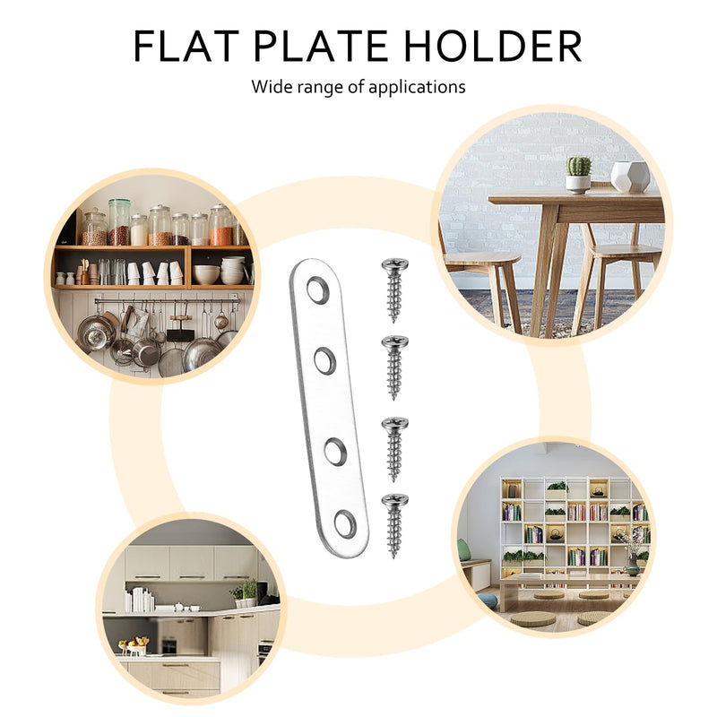 [Australia - AusPower] - 12Pcs Flat Plate Straight Brackets, Mending Plates Flat Brackets, Stainless Steel Flat Straight Brace Brackets, Straight Corner Fixing Bracket Joining Plates for Furniture Wood, 48 Screws 