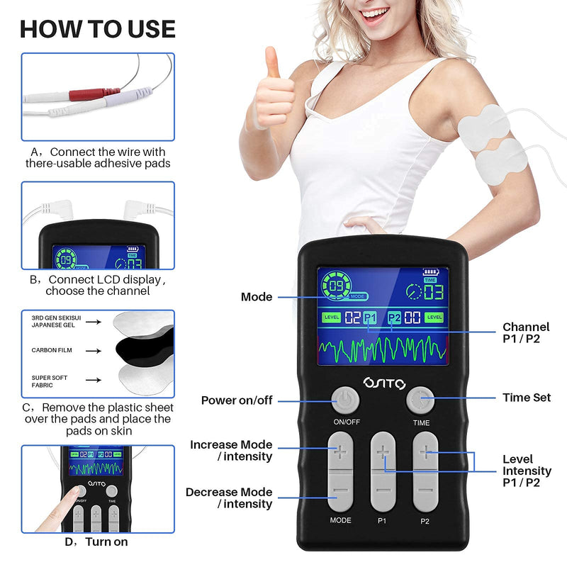 [Australia - AusPower] - TENS Unit Machine (FSA or HSA Eligible) Dual Channel EMS Muscle Stimulator with 25 Modes 50 Intensities for Full Body Massage Therapy, Rechargeable Muscle Massager with 10 Electrodes Pads 