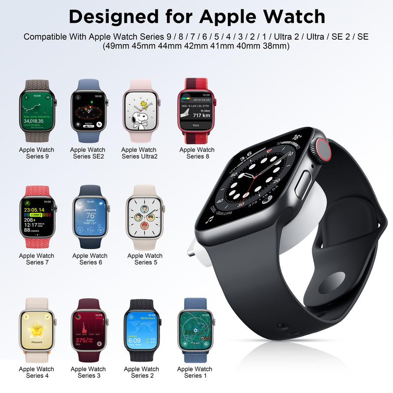 [Australia - AusPower] - 𝟐𝟎𝟐𝟒 𝐔𝐩𝐠𝐫𝐚𝐝𝐞 for Apple Watch Charger,Magnetic Portable iWatch Charger USB C&USB A Fast Wireless Charging Travel Battery Charger for iWatch Ultra2/Ultra/SE2/SE Series 9/8/7/6/5/4/3/2/1 AA-White 