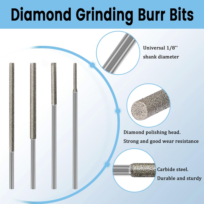 [Australia - AusPower] - Long Stone Carving Set Diamond Burr Bits Compatible with Dremel, 8PCS Polishing Kits Rotary Tools 100MM Length Cone Accessories with 1/8" Shank For Carving, Engraving, Grinding, Stone, Rocks, Jewelry Style 2 