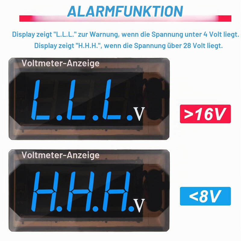 DC 12V Car Digital Voltmeter LED Display Voltage Measurement Car Digital Voltage Meter Panel 4-28V Voltmeter Display for Vehicle Motorcycle Truck ATV SUV (Blue) blue