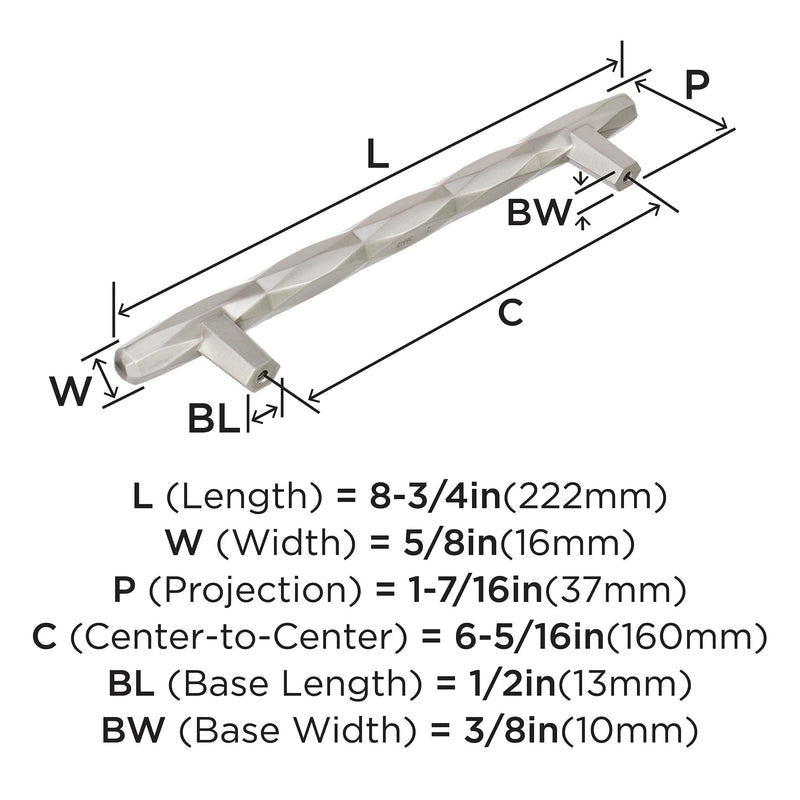 Amerock | Cabinet Pull | Satin Nickel | 6-5/16 inch (160 mm) Center-to-Center | St. Vincent | 1 Pack | Drawer Pull | Drawer Handle | Cabinet Hardware