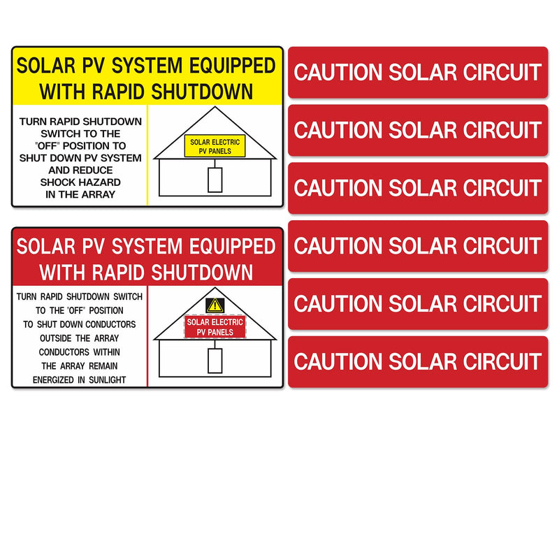 Solar PV Safety Installer Label Kit - Equipped with Rapid Shutdown, Photovoltaic Power Source, Caution Solar Circuit - Electrical Panel Safety Stickers (24 Pack)