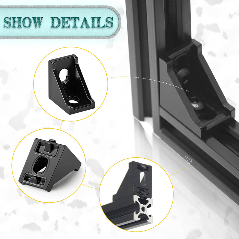 [Australia - AusPower] - 30 Set Black 2020 Series Aluminum Extrusion Profile Connector, includes 1pc Wrench, 30pcs 2028 Corner Bracket, 60pcs T-Slot Sliding Nuts and Hex Screw Bolt for Slot 6mm 20S Aluminum Rail Accessories 30 Set Black 2020 Series with M5 screw nut 