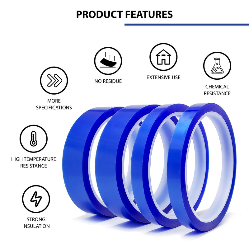 4 Rolls Heat Tape for Sublimation, 20mm & 10mm, 33 Meters(108ft) Length, Blue Heat Resistant Transfer Tape, No Residue Pack of 4 (10mm & 20mm)