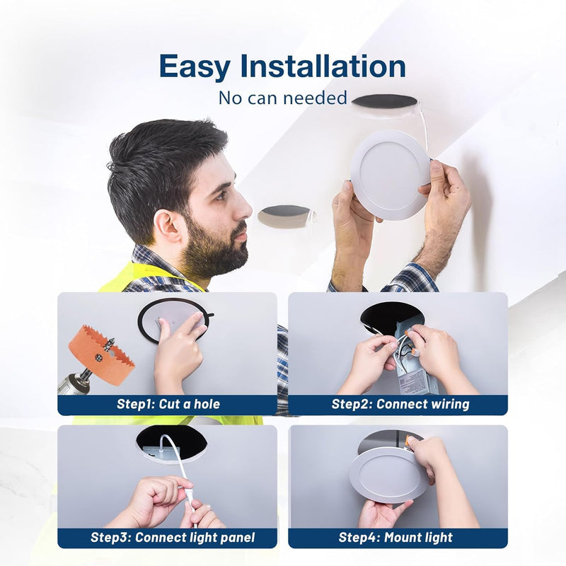 Amico 2 Pack 6 Inch 5CCT Ultra-Thin LED Recessed Ceiling Light with Junction Box, 2700K/3000K/3500K/4000K/5000K Selectable, 12W Eqv 110W 1050LM Brightness Dimmable Canless Wafer Downlight, ETL & FCC