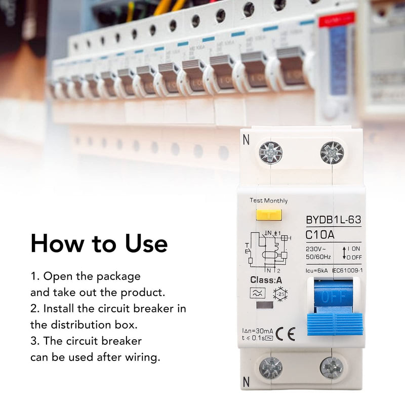 [Australia - AusPower] - Fi Circuit Breaker AC 230 V 30 mA C10 1P+N Circuit Breaker Hat Rail Leakage Protection Overload Protection Residual Current Device FI/LS Switch Circuit Breaker 10A 