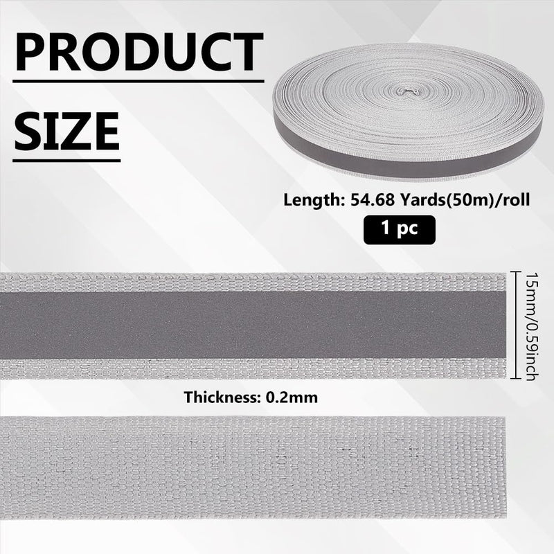 BENECREAT 5/8inch x 164Ft Reflective Tape Strip, Light Grey High Visibility Reflective Tape, DIY Warning Safety Fabric Webbing for Cycling Clothes Backpacks