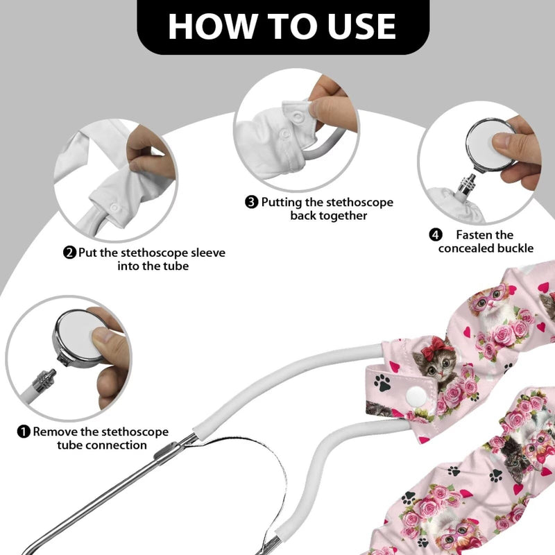 [Australia - AusPower] - Nurses Week Gifts Rose Stethoscope Cover Cat Print Stethoscope Accessories 2 Pack Stethoscope Cover Sleeve Stretchy Stethoscope Protective Cover for Nurses Doctors Mothers Day Gift for Mom Rose Cat 