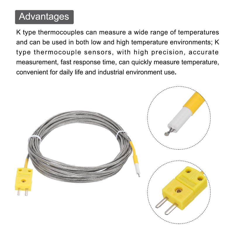 [Australia - AusPower] - MECCANIXITY K Type Thermocouple Mini Connector Temperature Sensor Probes Metal Shielded Wire 16ft -50 to 800°C(-58 to 1472°F) 