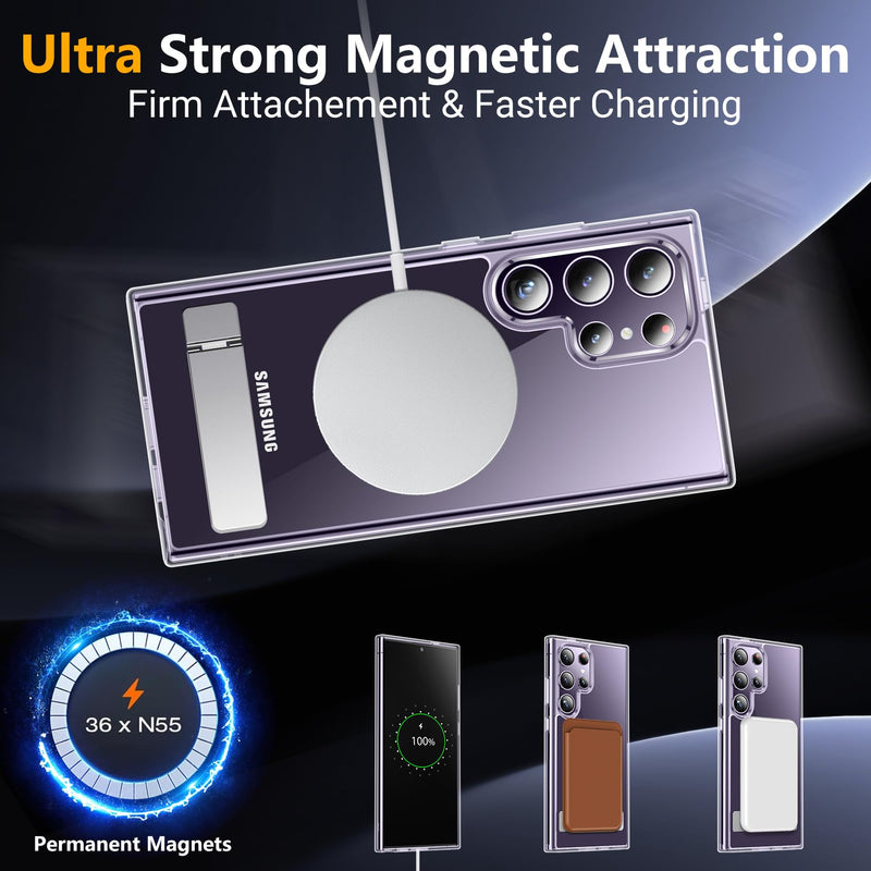 [Australia - AusPower] - SPIDERCASE Magnetic for Samsung Galaxy S24 Ultra Case, [3 Stand Ways][ Military Grade Drop Protection] with Invisible Stand Shockproof Slim Case for Samsung S24 Ultra 6.8",Clear Clear 