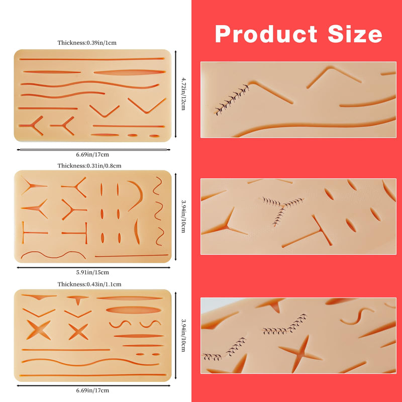 [Australia - AusPower] - 3 Pcs Suture Pad 3 Layer Suture Practice Pad with Wounds Suture Practice Kit, Hard to Rip, Tear or Break for Medical and Vet Students Veterinarian Nurses Training and Practice 