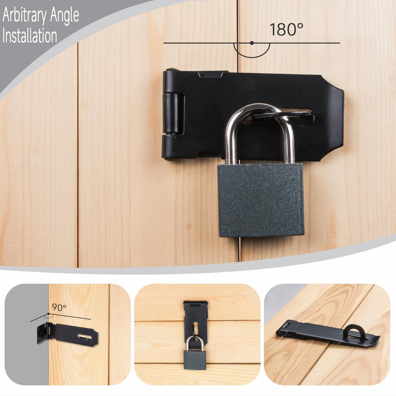 [Australia - AusPower] - 7-1/2 Inch Hasp Latch Heavy Duty, 1 Pack Stainless Steel Padlock Latch 0.11 Inch Thick, Black Finish Security Door Hasp Latch for Gates, Outdoor Doors, Cabinet, Drawer(8 Screws Included) 7-1/2 Inch 