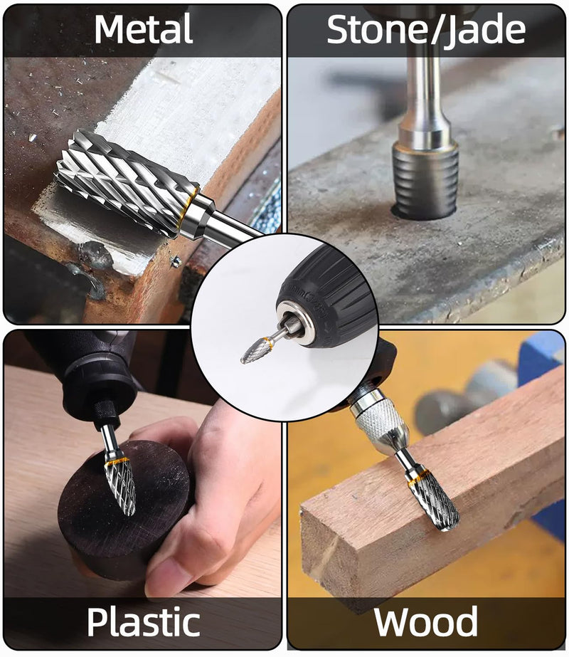 [Australia - AusPower] - Carbide Burr Set for Dremel, 10 Pieces Double Cut Burr with 3 mm Shank Compatible, for Grinding, Carving, Metal Polishing, Engraving, Drilling 
