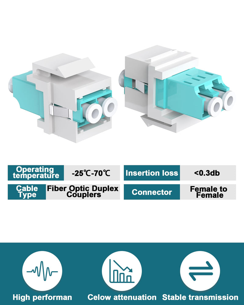 [Australia - AusPower] - 10 pcs Duplex LC to LC Fiber Coupler, Multimode Fiber Optic LC Keystone Jack Coupler for Fiber Wall Plate,Surface Mount Boxes(Fiber Optic Adapter, OM3/OM4) 10 Pack Duplex Multimode LC-LC 