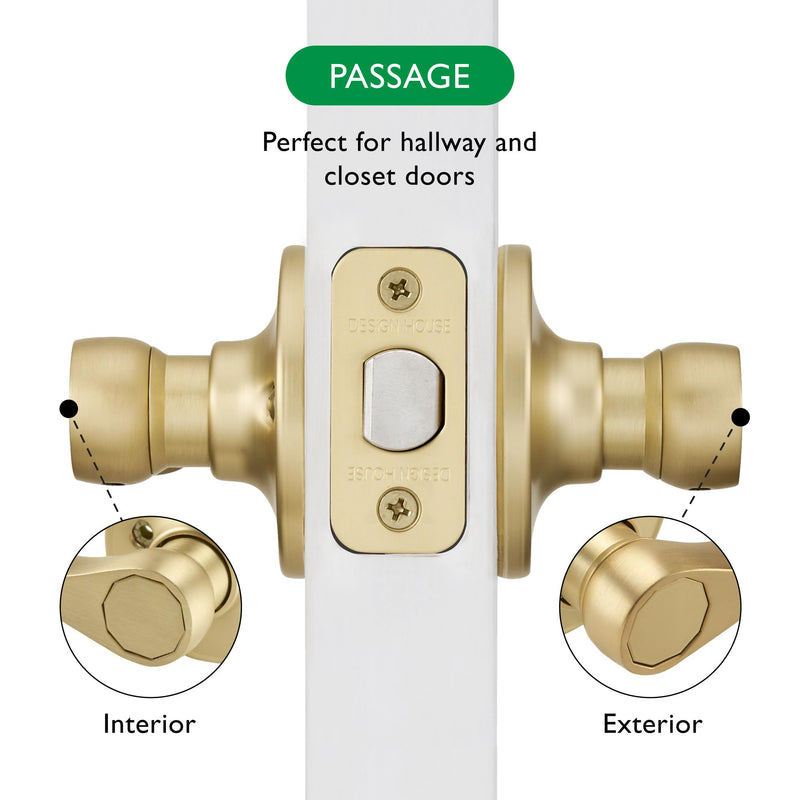 Design House Springdale Passage Hall Closet Interior Door Lever Handle Lockset, Non-Locking Handle Hardware, Satin Gold, 6.375 in x 1.94 in x 2.625 in, Item 728899 1 Pack