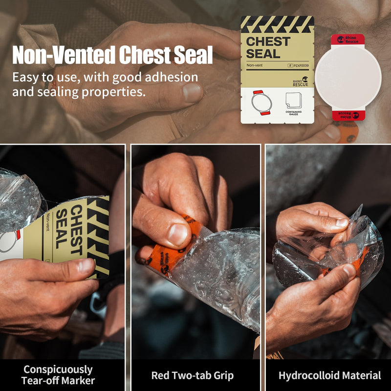 [Australia - AusPower] - RHINO RESCUE Chest Seal Non-Vented, Sterile Emergency Trauma Dressing, IFAK Medical Supplies for Wound Care,Gunshot Wound, Sucking Chest, FSA/HSA Eligible (2 Count) No-Vent 2 